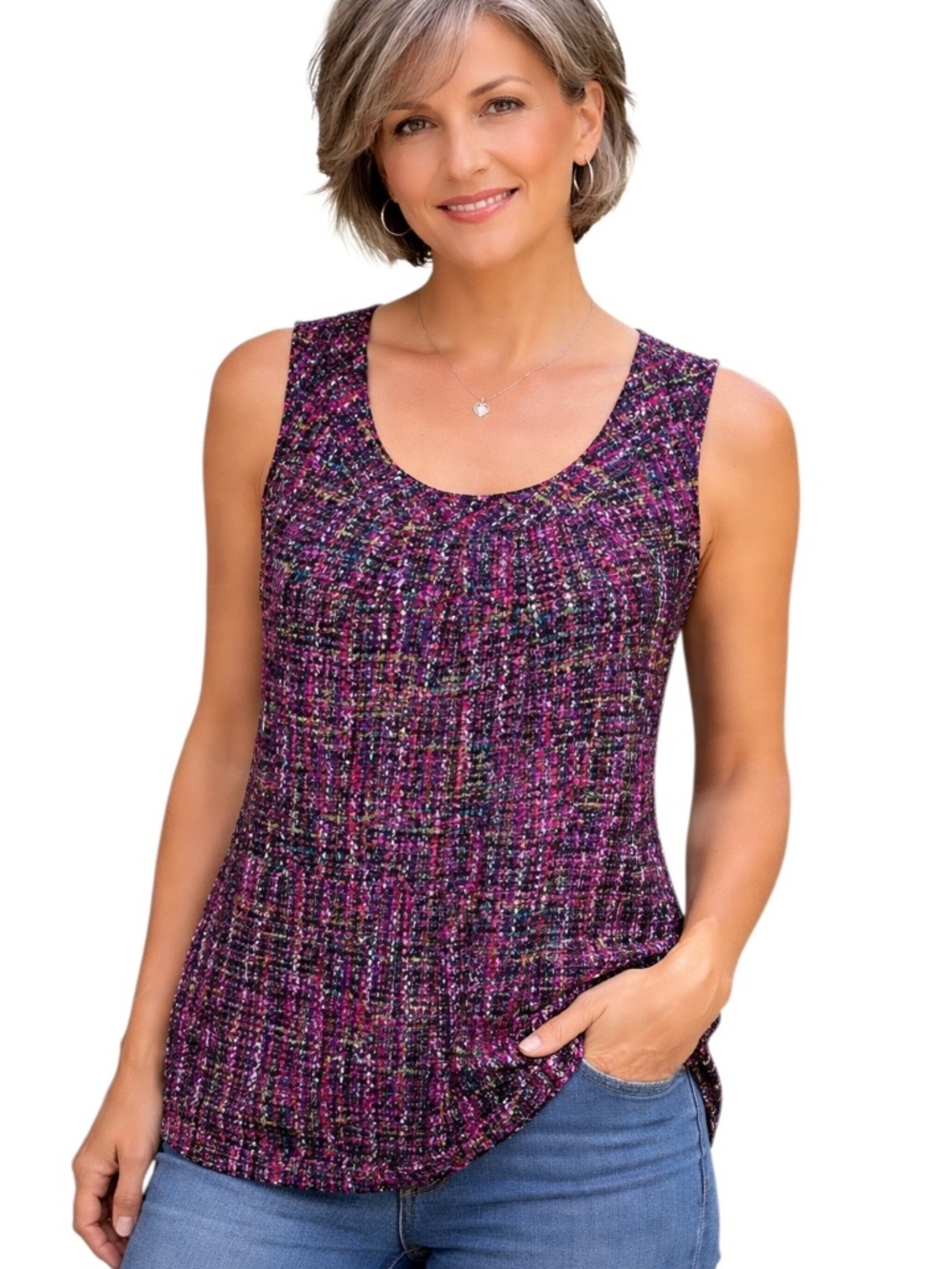 Talbots Purple Abstract Print Pleated Scoop Neck Sleeveless Tank Top 12